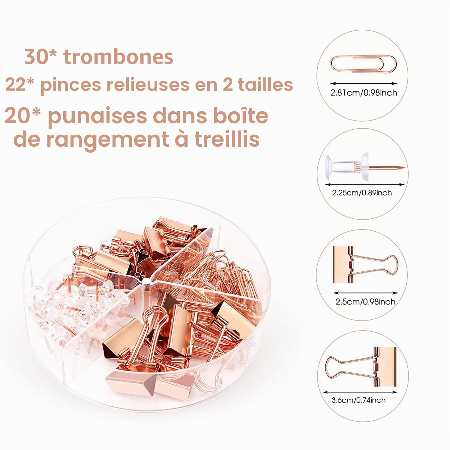 KAAKOW - Organisateurs et accessoires de bureau rose doré - Ensemble agrafeuse, porte-stylo, support de téléphone, ciseaux, stylo, règle, 30 trombones, 22 pinces, 20 punaises et 1 000 agrafes