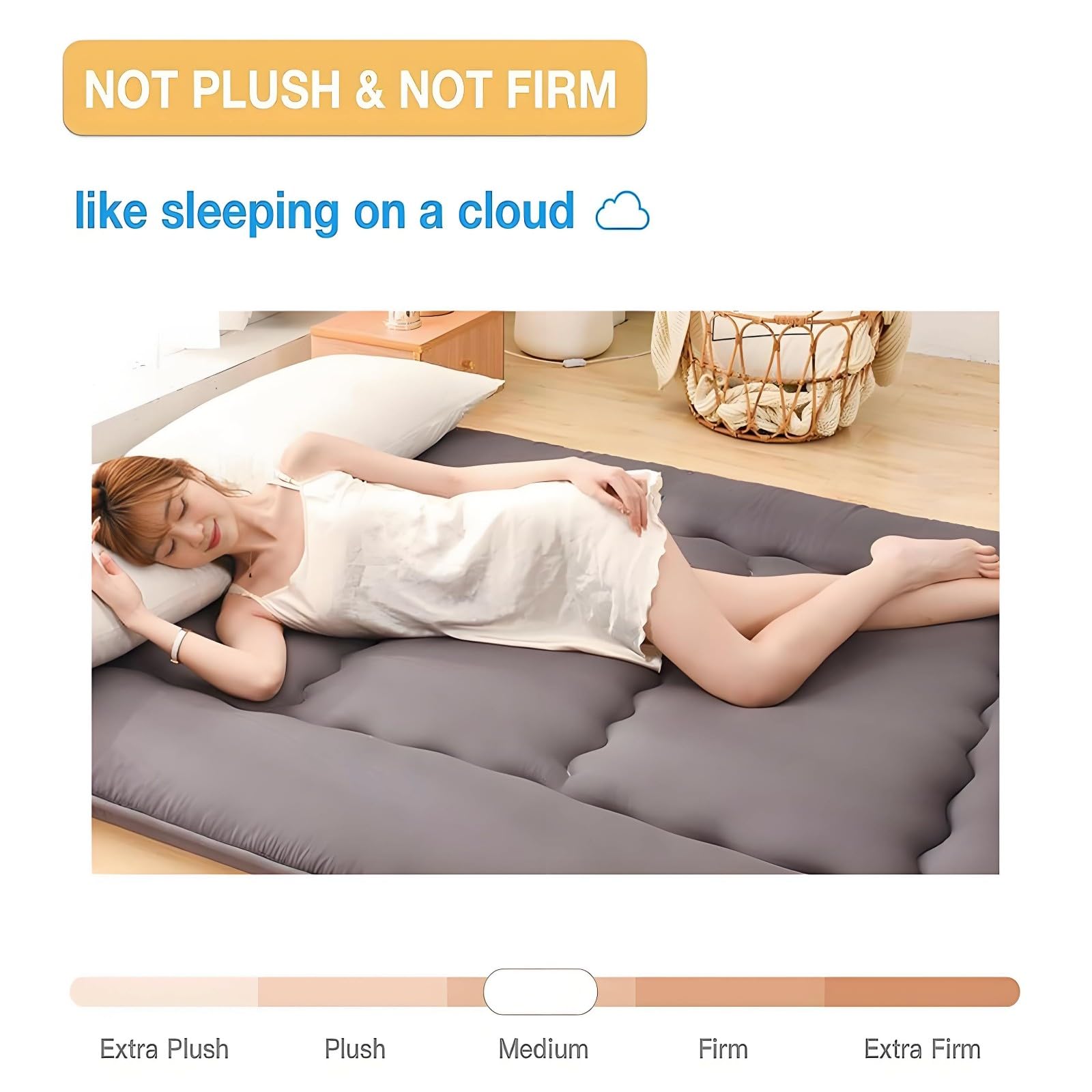 Generic Bodenmatratze, Faltbare Aufrollbare Futon-Matratze, Japanische Dicke Tatami-Matratze, Rutschfest Und Atmungsaktiv, Für Den Schlafsaal Zu Hause (90 x 200 cm), Grau, Mittel