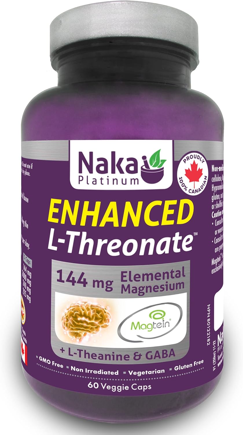 Naka Platinum Enhanced Lthreonate, 144mg Elemental Magnesium, Ltheanine, GABA, Made in Canada