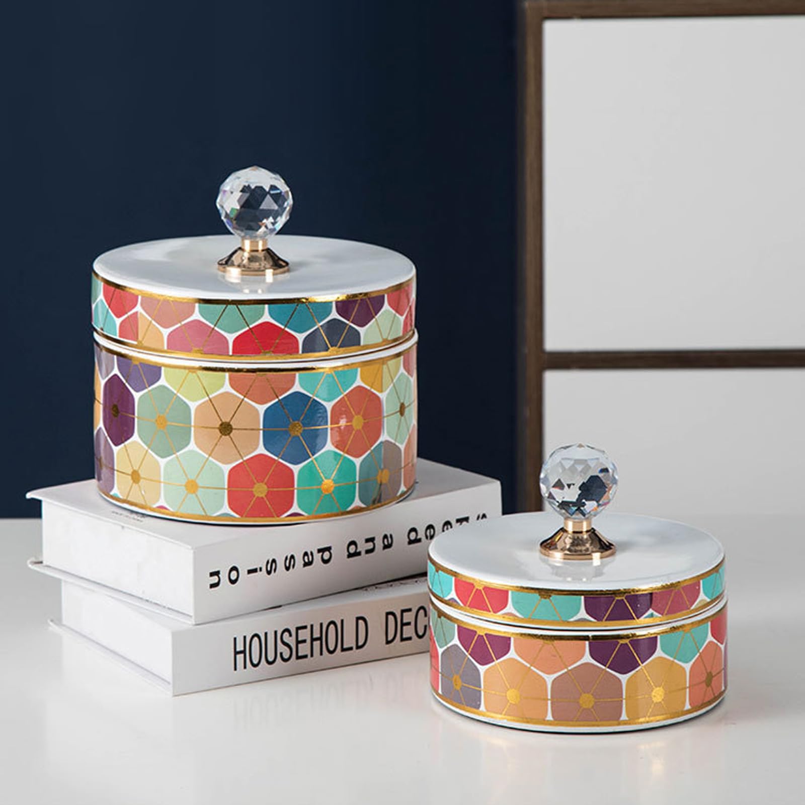 Grande Scatola Di Binari Di Gioielli Con Porcellana Di Coperchi, Barattolo Di Caramelle in Ceramica Bohémien Con Barattolo Di Biscotti Per Coperchio