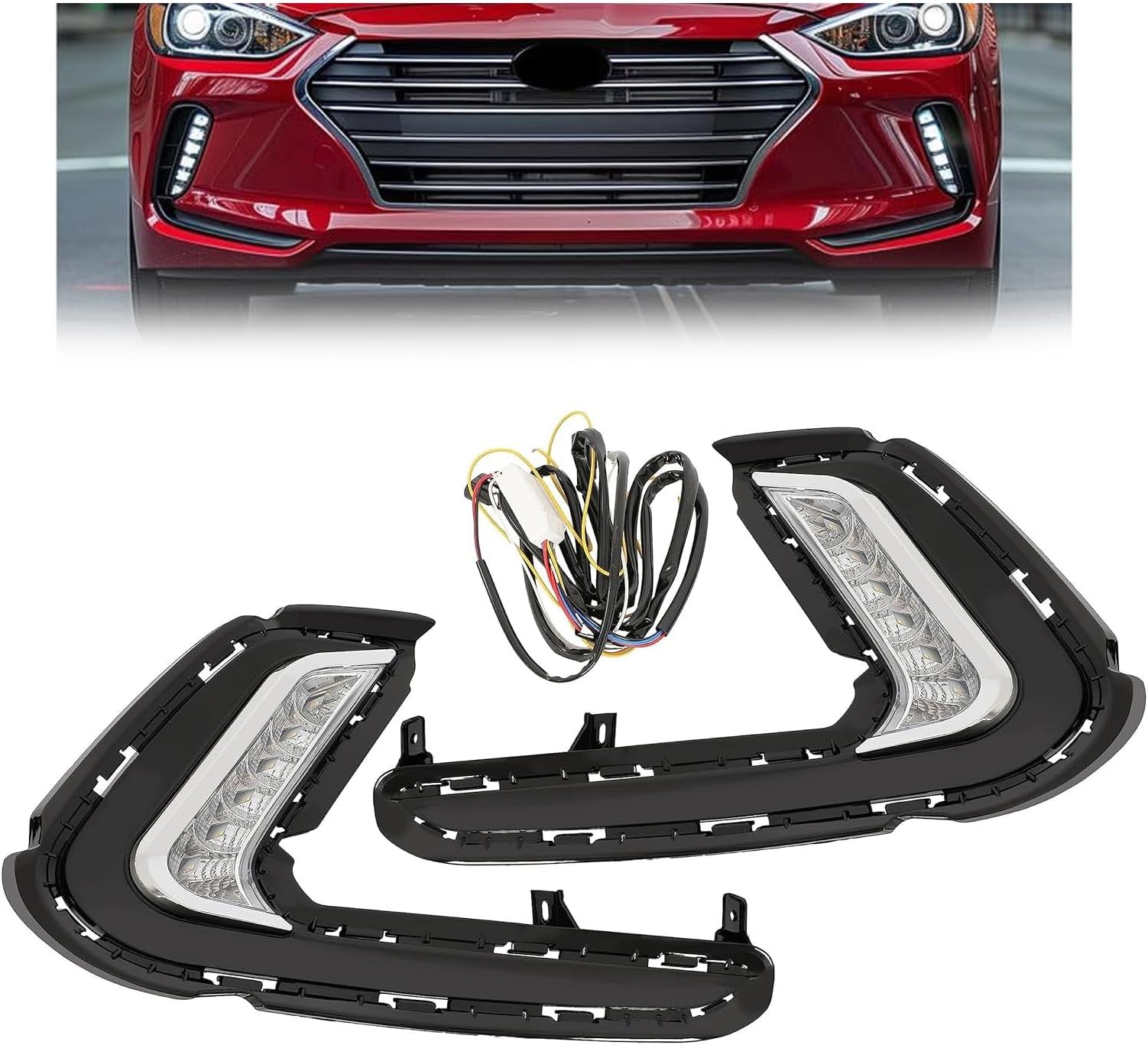 HECASA Pair LED Fog Lights Compatible with 2016 2017 2018 Hyundai Elantra Sixth Generation DRL Replacement for 92207F2100 92208F2100 Front Bumper Fog Lamp LH& RH Clear Lens