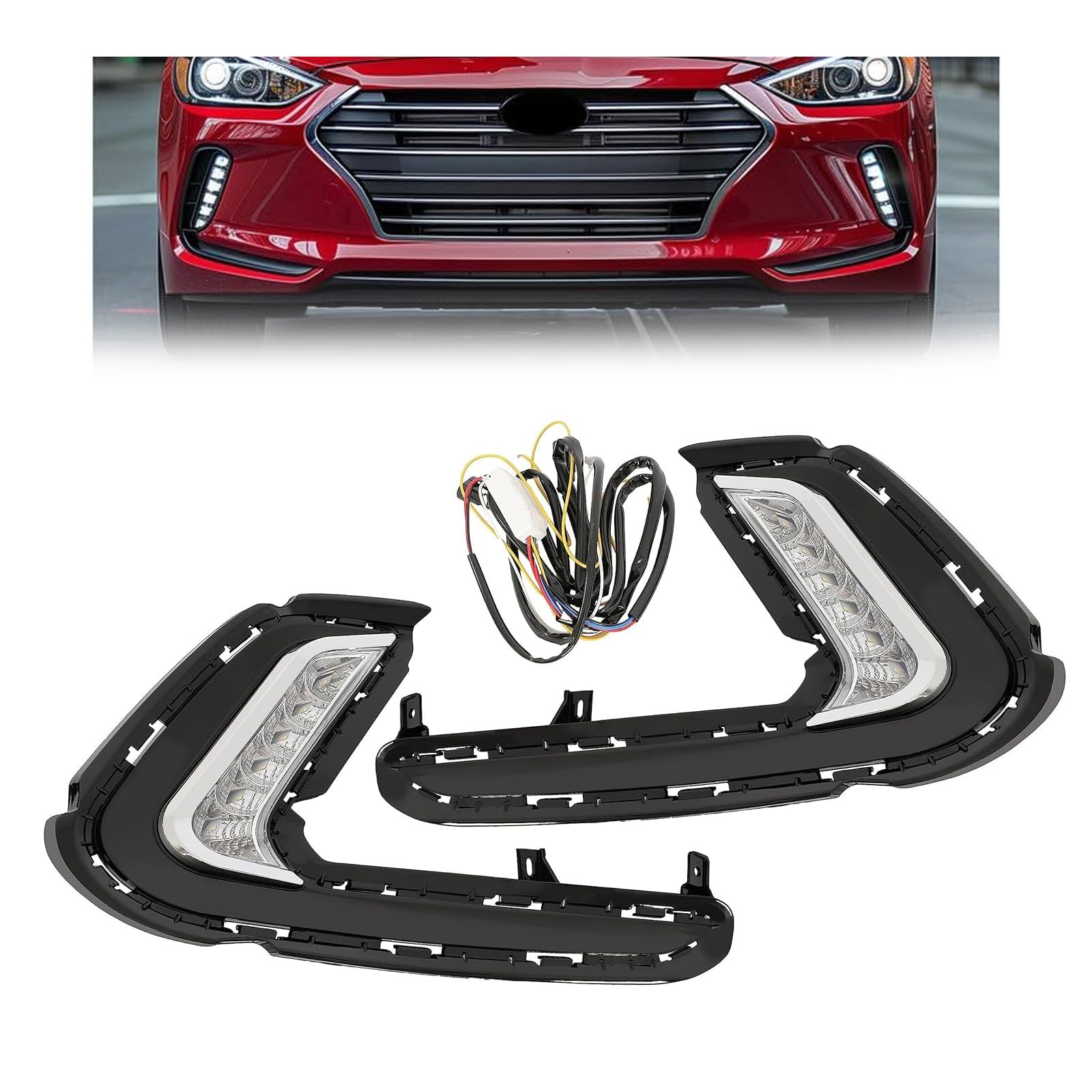 HECASA Pair LED Fog Lights Compatible with 2016 2017 2018 Hyundai Elantra Sixth Generation Replacement for 92207F2100 92208F2100 Front Bumper LED Fog Lamp LH& RH Clear Lens