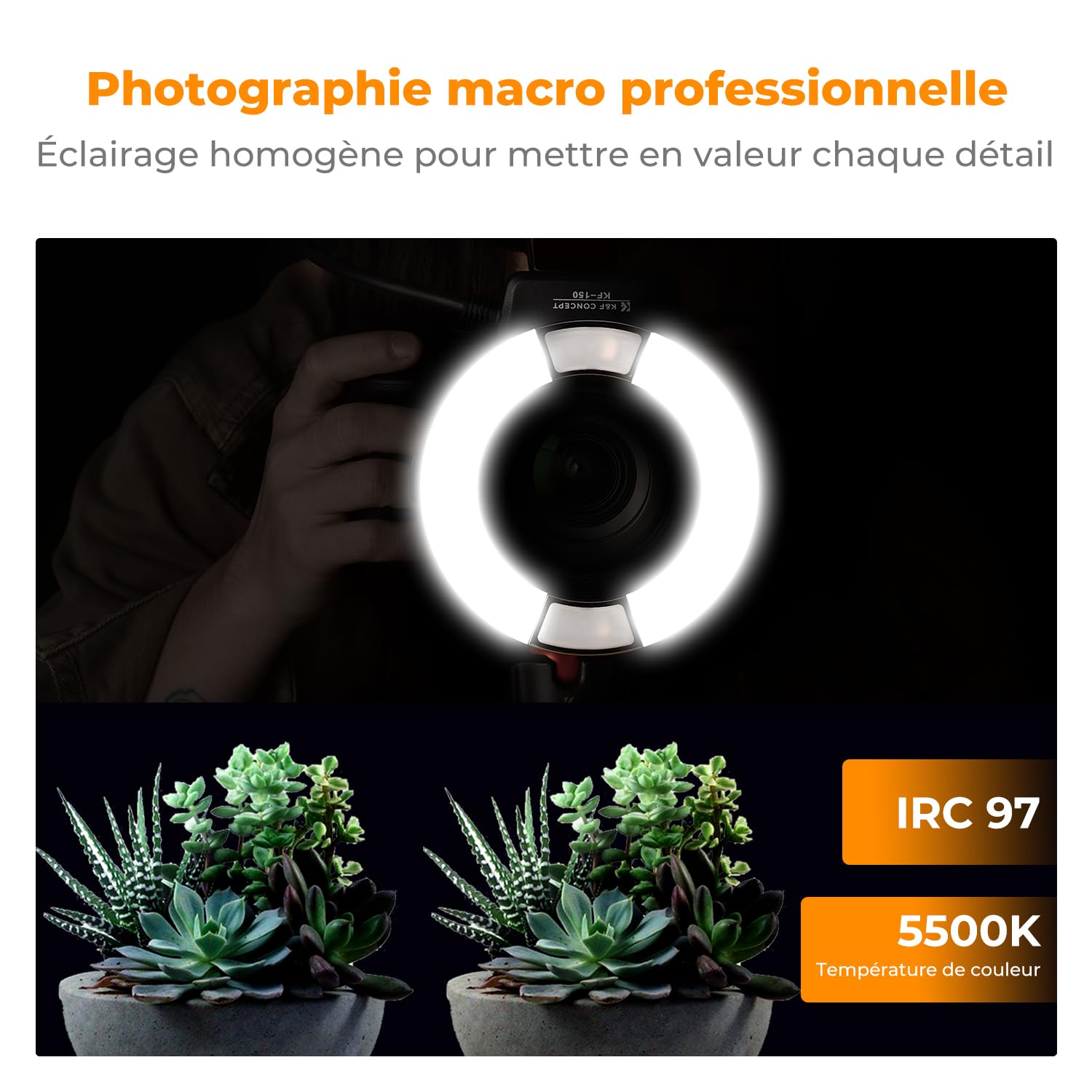 K&F CONCEPT Flash Annulaire TTL Macro pour Canon DSLR | Nombre guide 14, lumière assistance AF, bagues adaptation, photographie macro, GN14, LF01