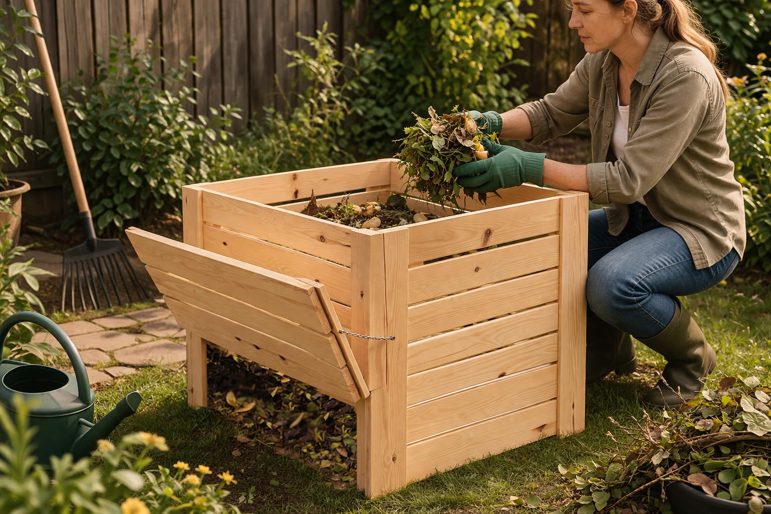 MG Design Holz Komposter 80 x 80 cm – Gartenkomposter aus Holz mit Klappe, Stabiler Kompostbehälter für Garten und Bioabfälle