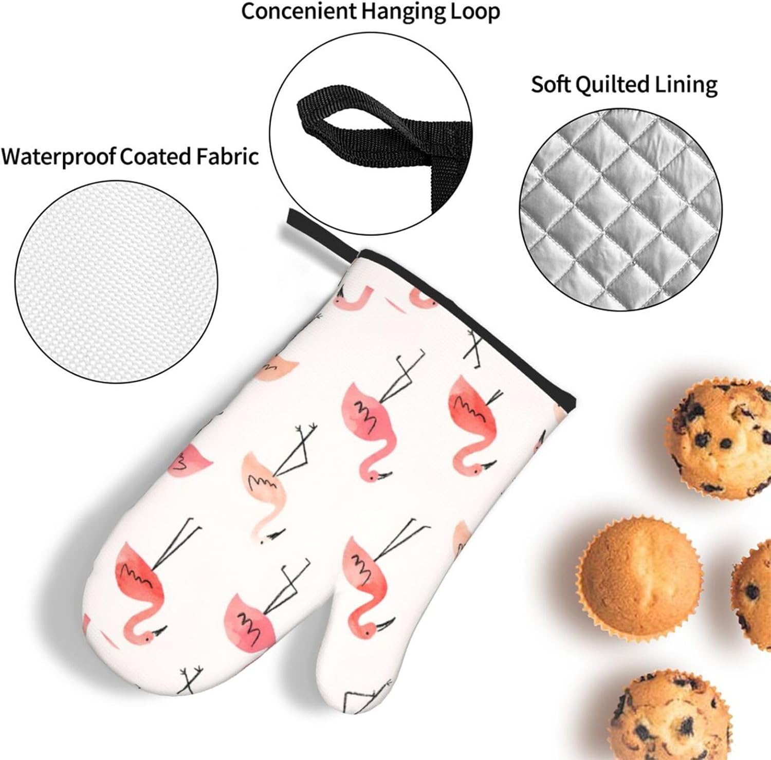 Flamingo. Print Heat Resistant Microwave Gloves, Used for Baking, Cooking, and Fashion Kitchen Essentials