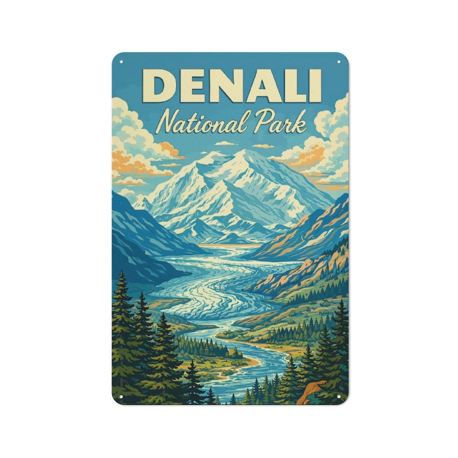 Junmoney Style-8 For Hobby Room Or Studio, Denali National Park Alaska Vintage Travel Poster – Alaska National Park Retro Landscape Retro Tin Sign 30X20cm, Gift For Creative Interior Collectors During The Christmas Se