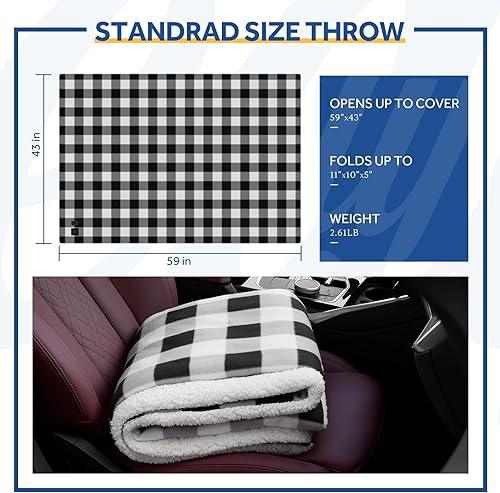 Miniatura 14 de Sealy Manta térmica para automóvil de 12 voltios con 2 puertos de salida USB, 3 niveles de calefacción y apagado automático de 4 horas, manta Azul