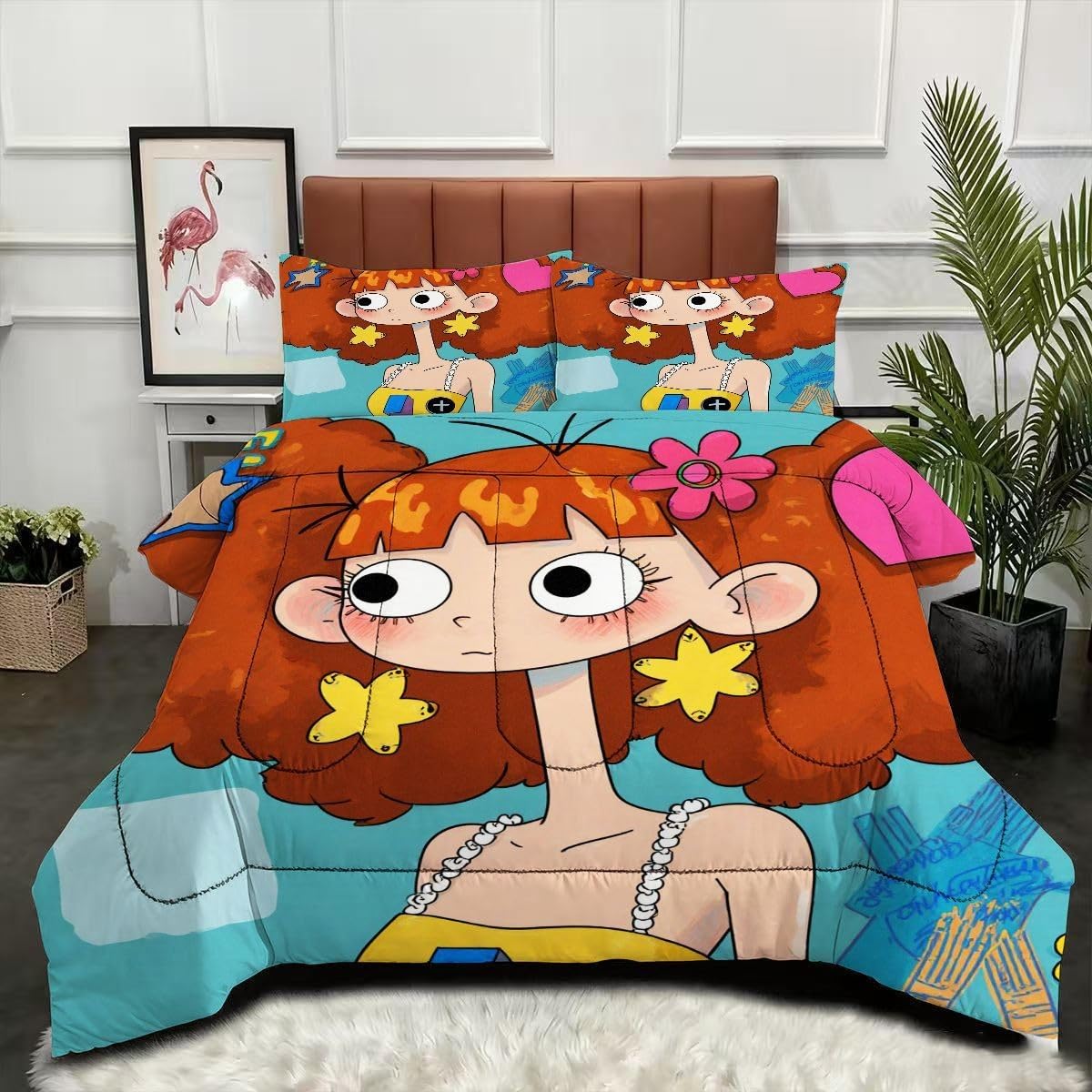 Edredón King Size Estampado 3D | Chica Dibujo Animado, Nórdico Máximo Confort para Camas Grandes, Lavable, Reversible, Incluye 2 Fundas de Almohada 50x75 cm_A17034