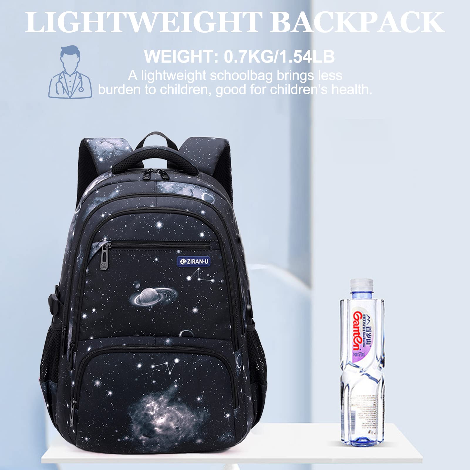 Amythe Sac à Dos pour Adolescents 3 Pièces, Cartable Garçon Primaire College, 30L Sac Ecole Décontracté Imperméable pour Filles Garçons Adulte, avec Sac à Déjeuner et Trousse, Noir