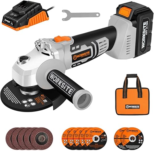 WORKSITE Amoladora angular inalámbrica, amoladora angular de potencia de 4-12 pulgadas con motor de 4 polos, mango auxiliar ajustable, ruedas de