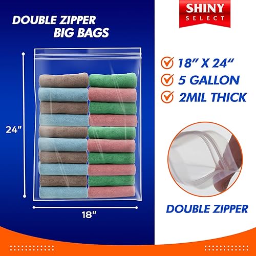 Miniatura 2 de Bolsas de plástico extra grandes para almacenamiento de alimentos con doble cremallera superior, bolsas de 5 galones, 18 x 24 pulgadas, sin BPA,