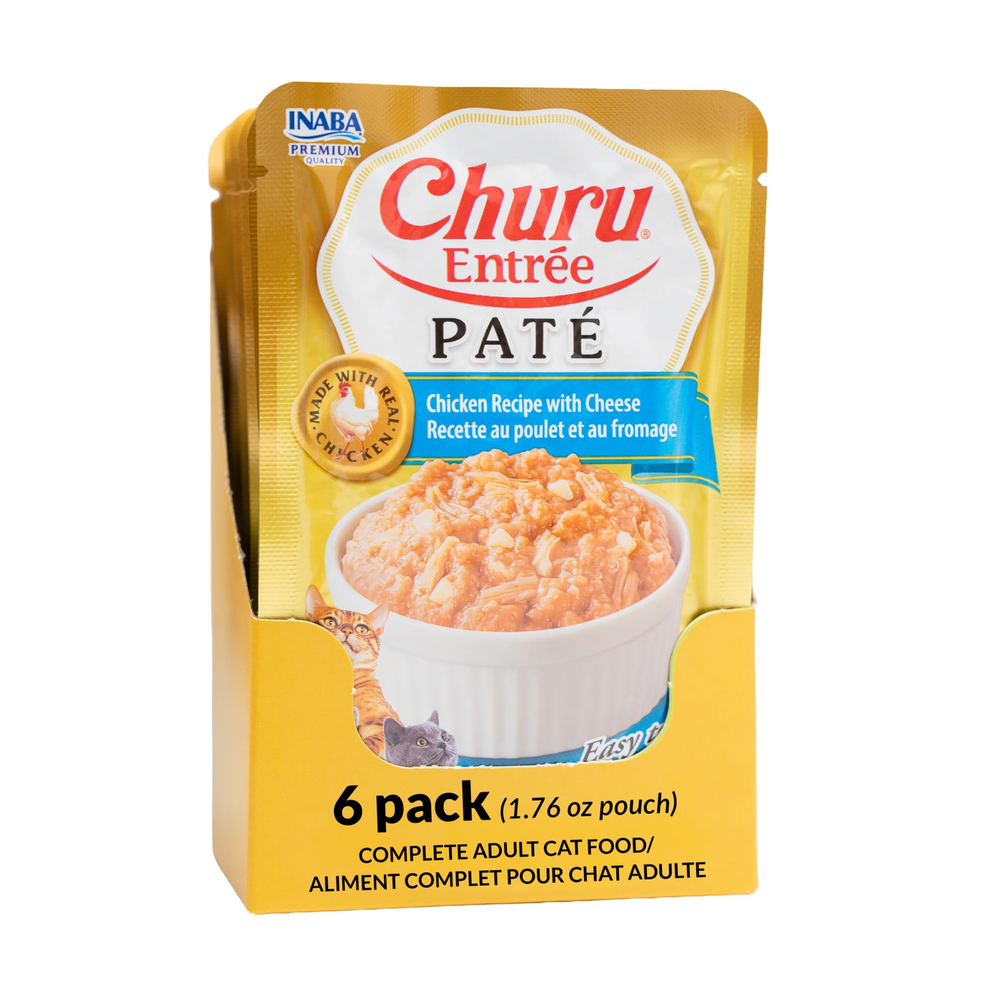 INABA Churu Entree Pate Wet Cat Food, Chicken Cheese, 6ct