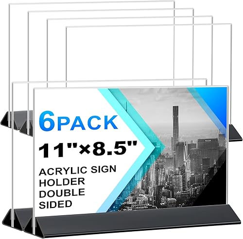 DunGu Soporte acrílico para letreros de 8.5 x 11 pulgadas, paquete de 6 soportes horizontales de doble cara para flyer, soporte transparente para