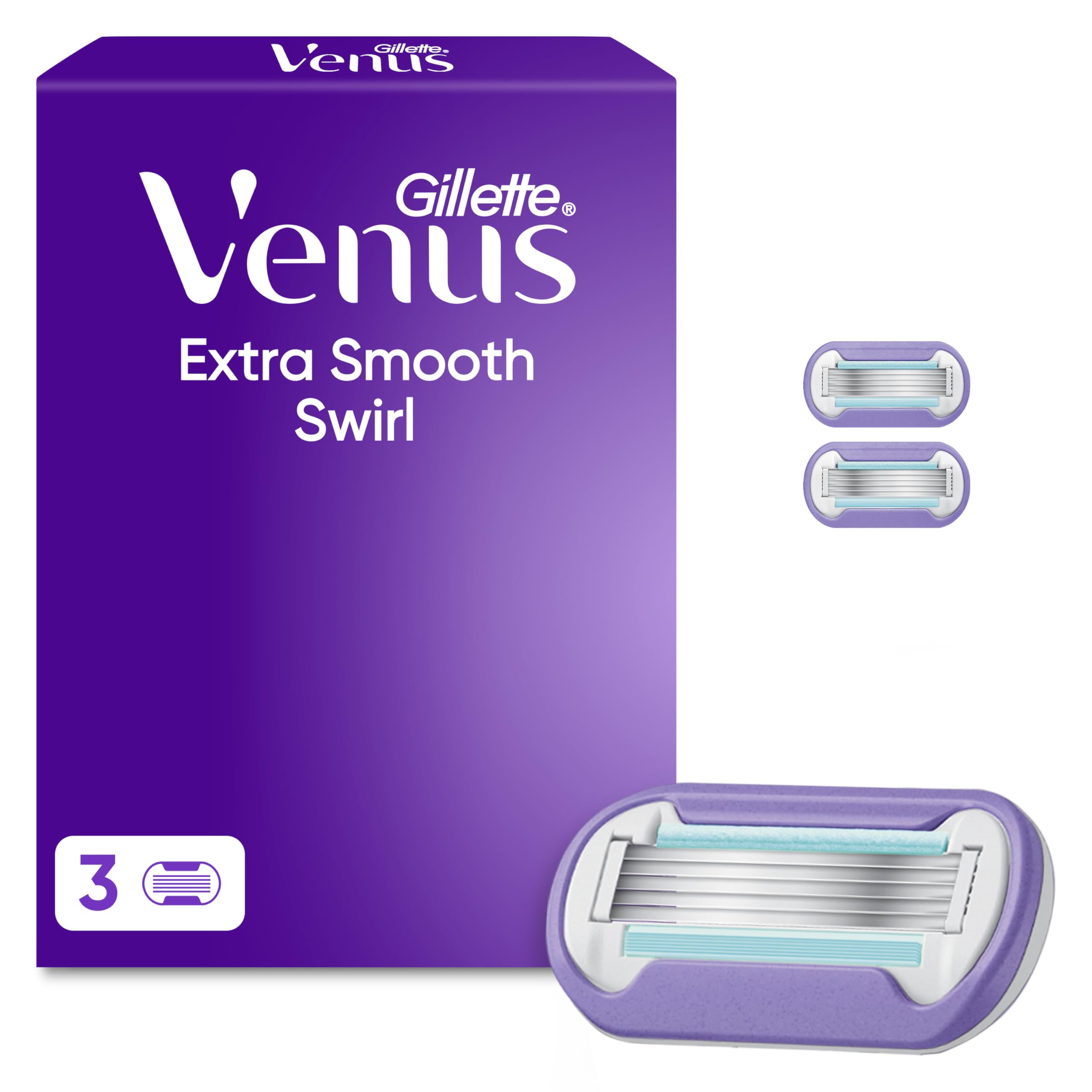Gillette Venus Extra Smooth Swirl Women’s Razor Blade Refills, Pack of 3, 5 Durable Blade System, Long Lasting Smooth Shave, SkinCushion Lubrication Strip