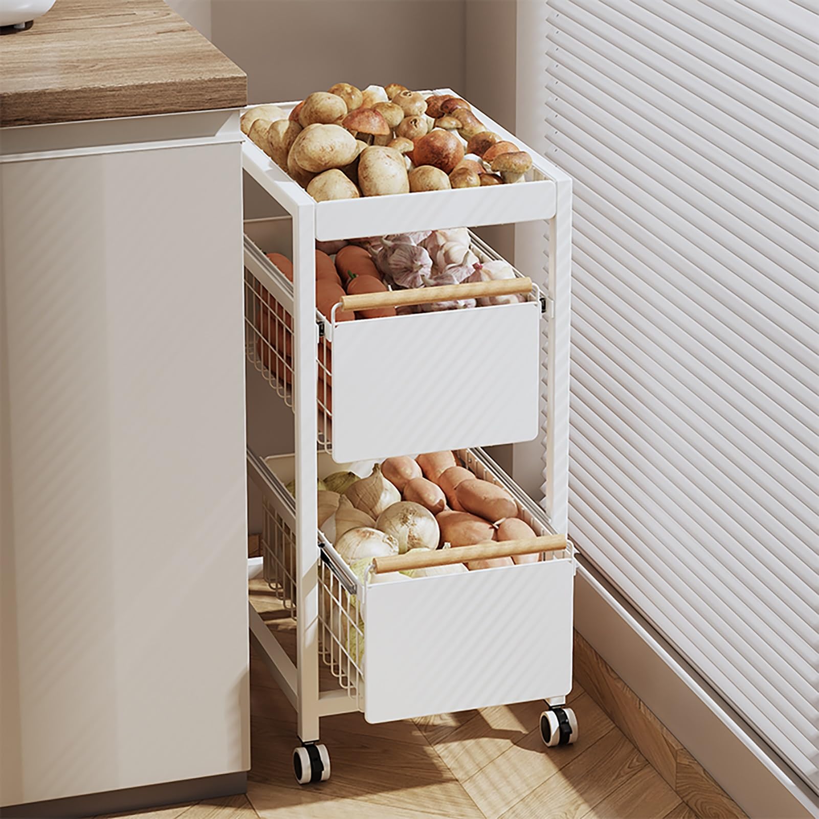 Estante de almacenamiento de metal organizador con ruedas para el hogar, dormitorio y cocina