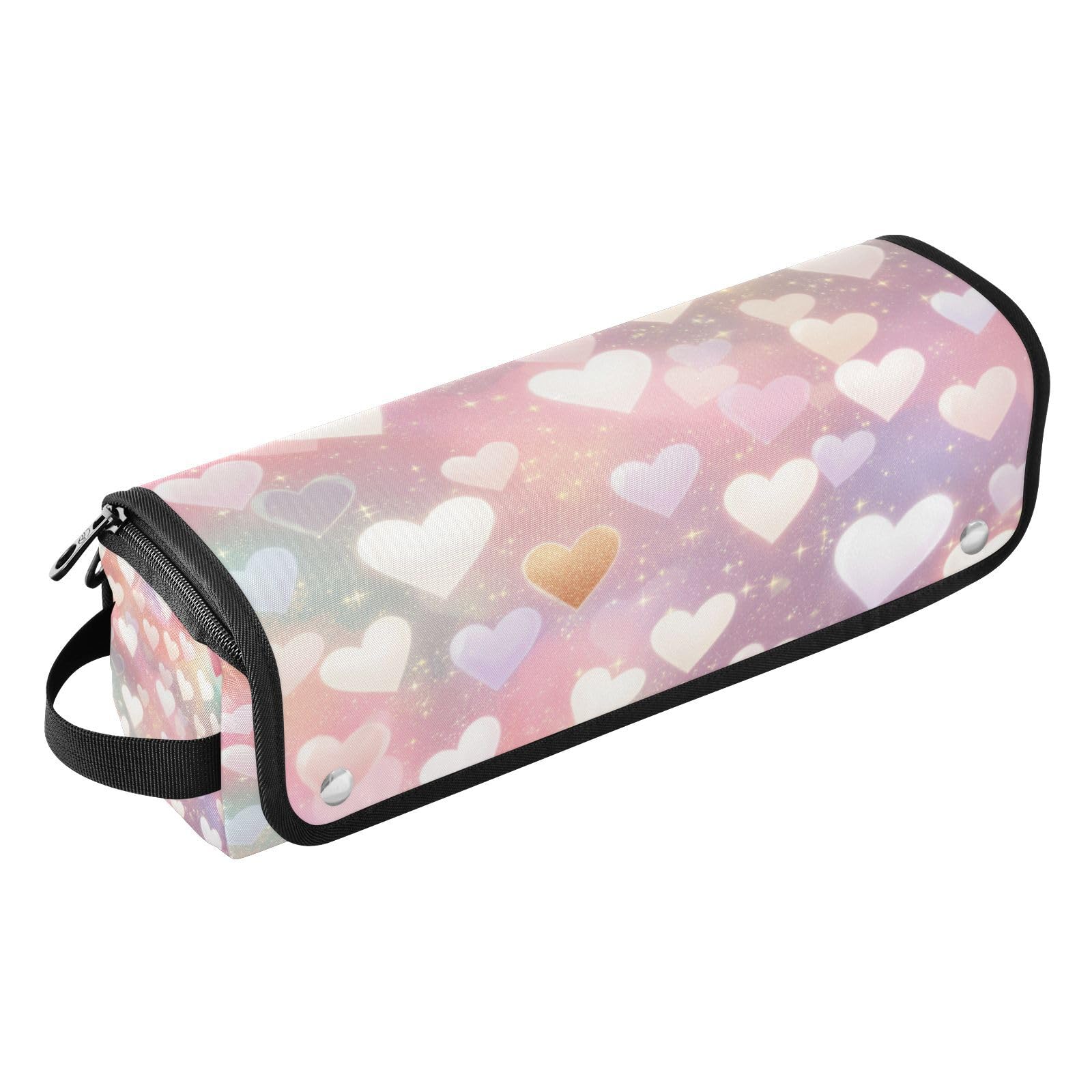 Glowing Hearts Hair Tools Travel Bag Portable Hair Accessory Organizer with Heat Resistant Mat 2 in 1 Curling