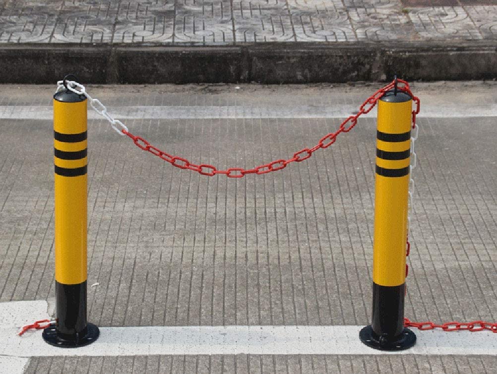 Safety Bollard Traffic Delineator Post, Security Posts for Driveways Barriers and 5m Plastic Chain Barrier Set Parking Bollards with Hanging Ring and Reflectiv(600 x 76mm)
