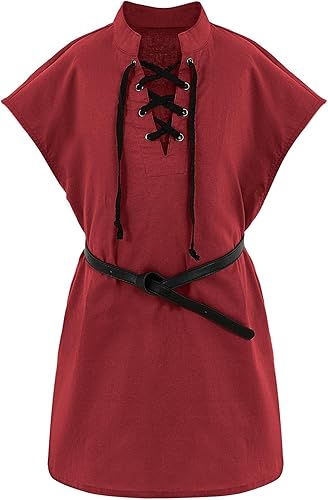 Camisetas de pirata renacentista para niños, estilo vikingo, medieval, sin mangas, con cordones, de algodón escocés