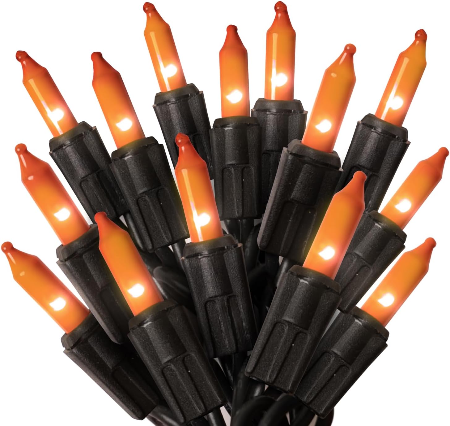 Halloween Lights (20 Feet, 100 Bulbs) - Halloween Party Decorations and Christmas Lights with Black Wire - Holiday Decorations Indoor or Outdoor Incandescent String Light - Orange