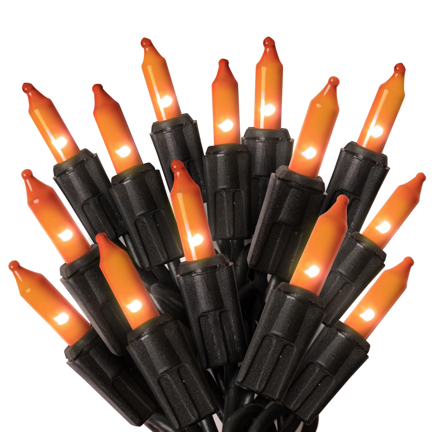 PREXTEX Halloween Lights (20 Feet, 100 Bulbs) - Halloween Party Decorations and Christmas Lights with Black Wire - Holiday Decorations Indoor or Outdoor String Twinkle Lighting - Orange