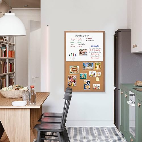 Vista 5 de Pizarra magnética de corcho con combinación de pizarra blanca, 36 x 24 pulgadas, pizarra blanca de borrado en seco, tablero de corcho para pared