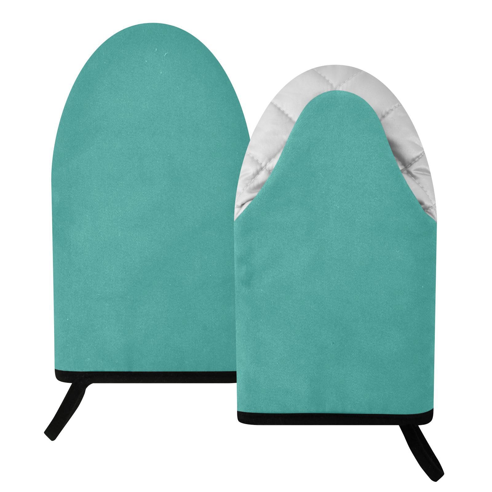 BURSTDDY Dark Sea Green Oven Mitt,Heat Resistant Kitchen Mitts for Cooking