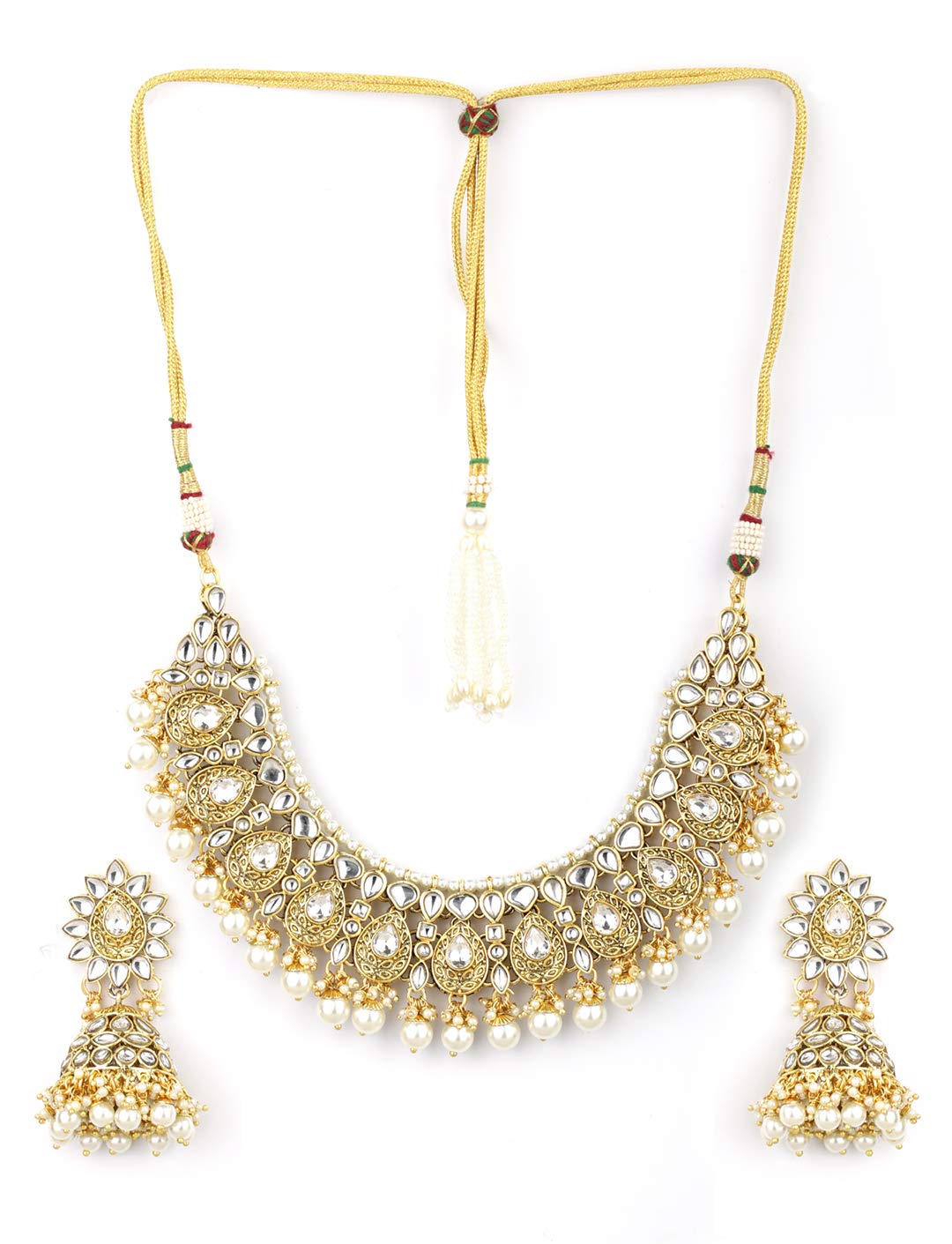 Priyaasi White & Golden Kundan Jewellery Set for Women in Heavy Style | Gold-Plated | Leaf-Inspired Design | Pearl Drop | Bridal Jewellery Set for Wedding, Puja, & Festivals | Jhumka Earrings | Brass Metal (B08VJFYM95) Amazon Price History, Amazon Price Tracker