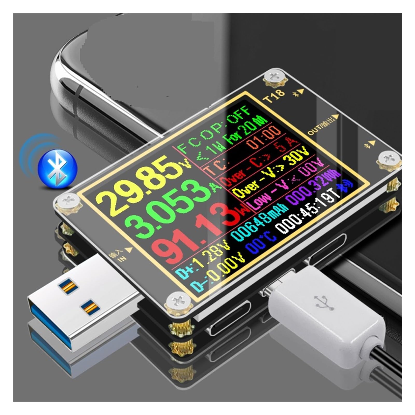 Tester USB 18 w 1 Tester USB T18 woltomierz cyfrowy amperomierz Voltimetro woltomierz prądu stałego lekarz 1.8 "PD QC3.0 detektor(Add NTC load cable)