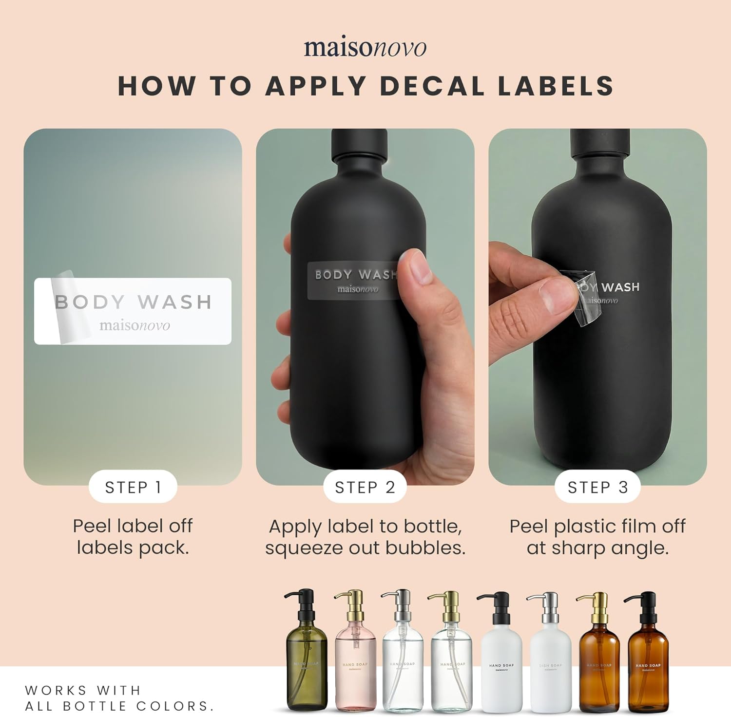 Maisonovo Kitchen Soap Dispenser Set – Hand and Dish Soap Dispenser Set with Amber Glass Soap Dispenser, Black Pumps & Ceramic Tray - Image 5