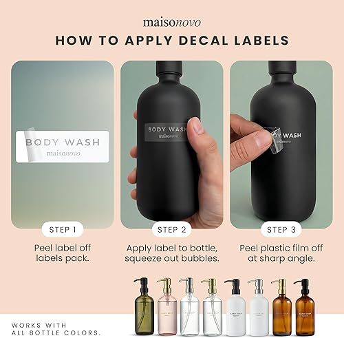 Miniatura 7 de MaisoNovo Dispensador de jabón de 1 pieza | Botellas ámbar de 16.9 oz con bombas de plástico negro Ámbar/negro x 1,1 ámbar/dorado,1 negro y negro,1