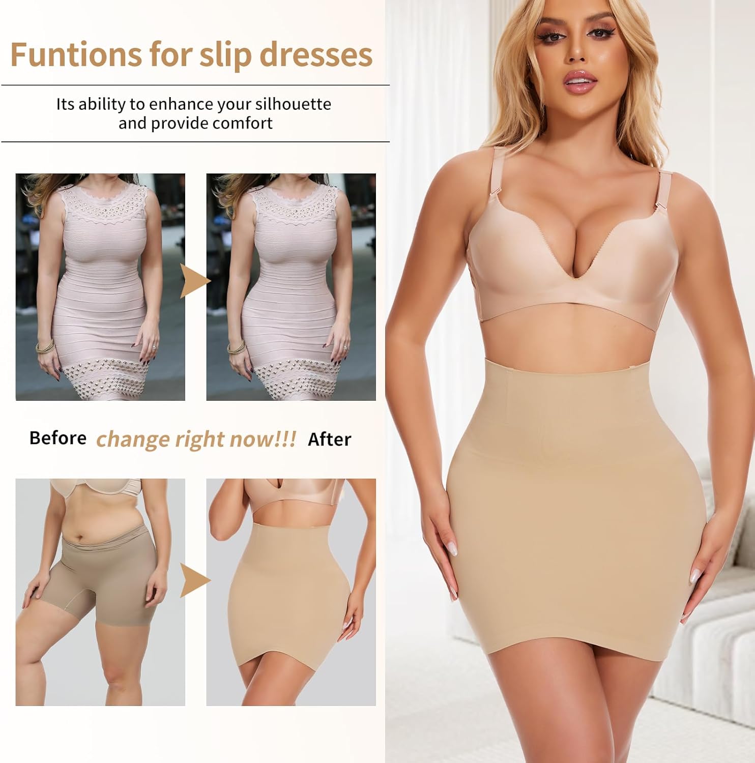 JOYSHAPER Half Slips Shapewear Skirt Under Dress Tummy Control High Waist Shapewear Half Skirt With Built In Thong - Image 3