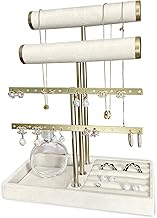 Granbest 3-Ebene Schmuckständer, Abnehmbare Samt Armband Halter mit 2 Ohrringständers, Stilvoller Schmuck Organisator für Armbänder, Halsketten, Ohrringe, Ringe (Beige)