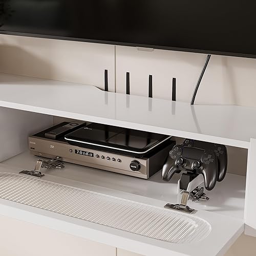 Miniatura 7 de Soporte de TV flotante, 55 pulgadas totalmente montado en la pared Hign Gloss Centro de entretenimiento con puerta abatible y cajones, estante