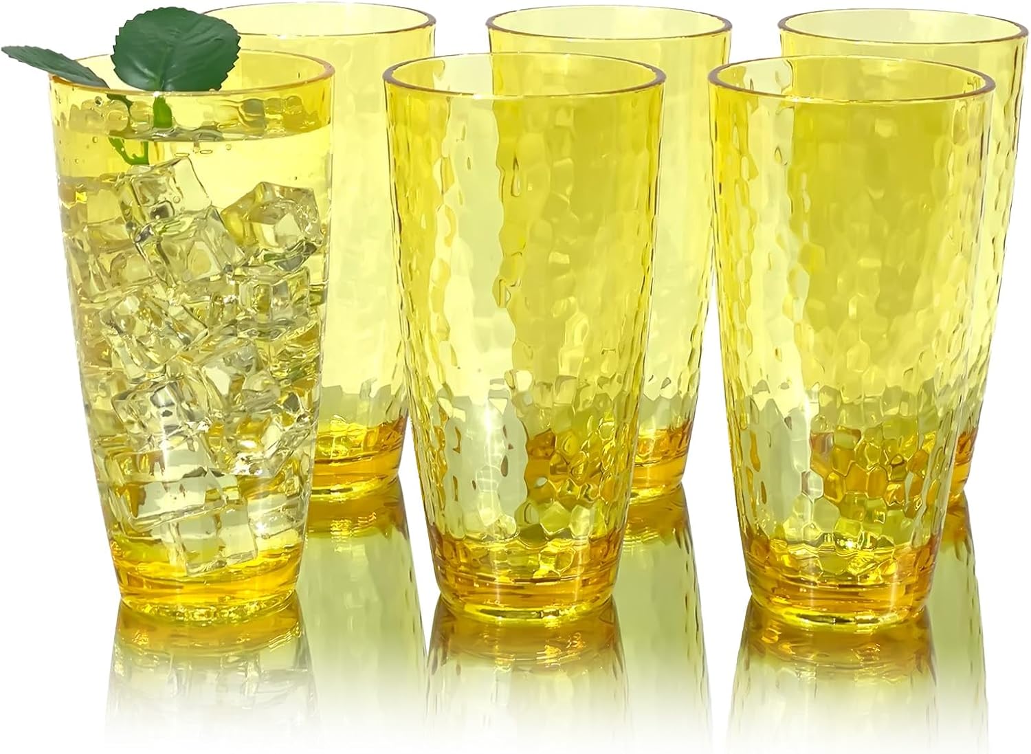 Set of 6 26-Ounce Large Acrylic Glasses Plastic Tumbler/Drinking Water Cups for Home Party,Hammered Style,BPA Free,Dishwasher Safe (Yellow)