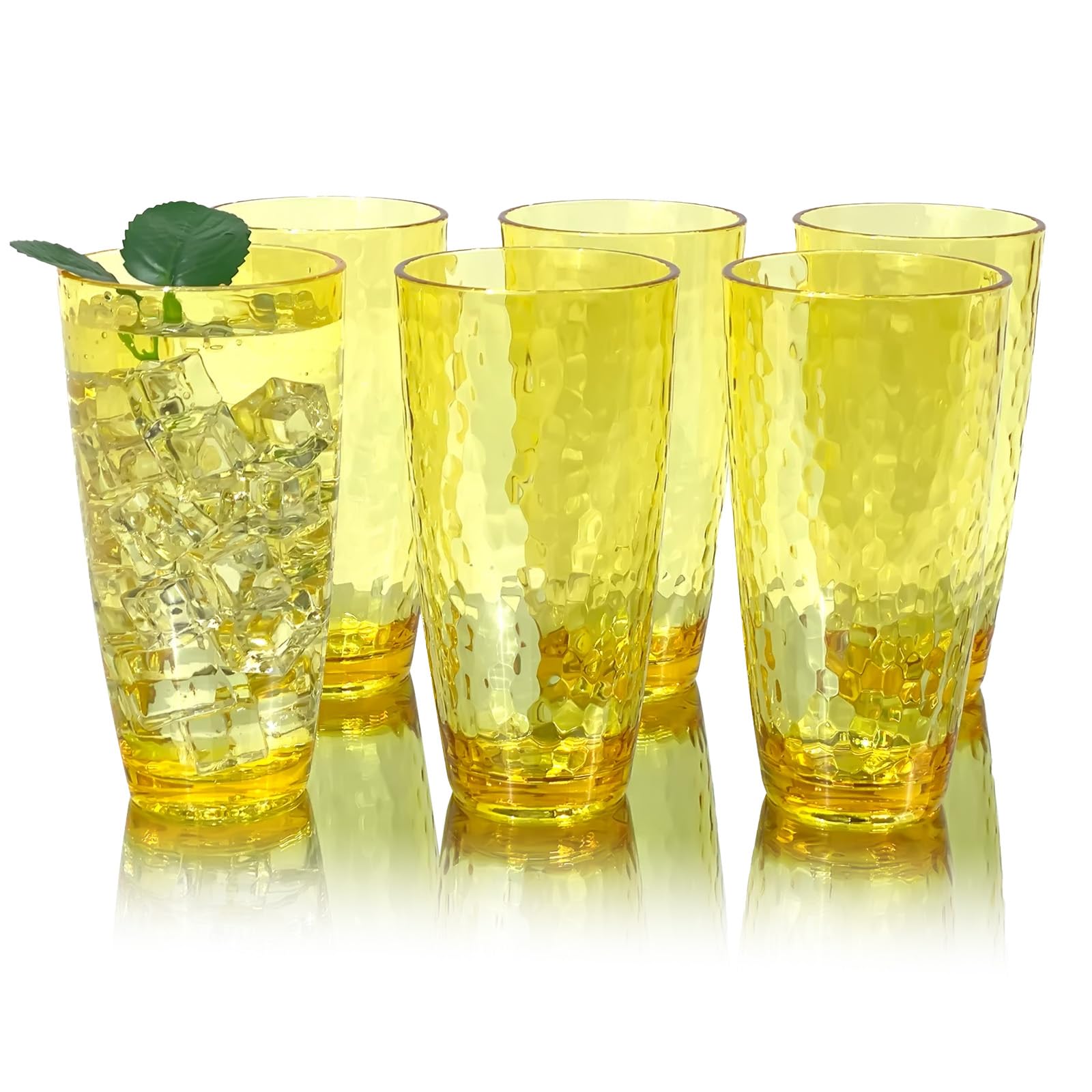 Yanglonghui 26-Ounce Plastic Tumblers (Set of 6), Reusable Plastic Mugs, BPA-Free Acrylic to Drink Mugs, Shatter Resistant, Textured Interior, Dishwasher Safe (Yellow, 26 Ounce)