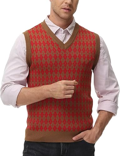 Miniatura 5 de PJ PAUL JONES Chaleco casual de rombos con cuello en V, sin mangas, para hombre