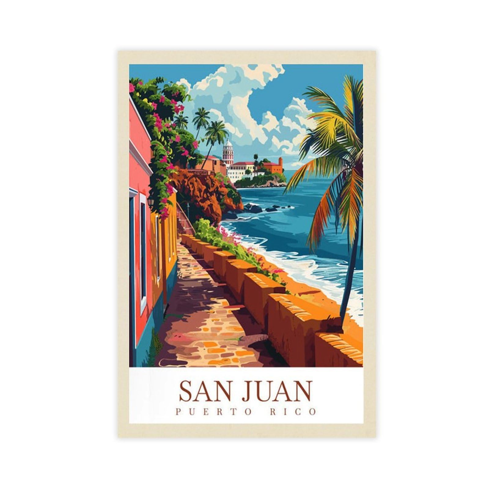 STYNAHG San Juan Puerto Rico Vintage Retro Travel Art Poster Canvas Poster Wall Art Decor Print Picture Paintings for Living Room Bedroom Decoration