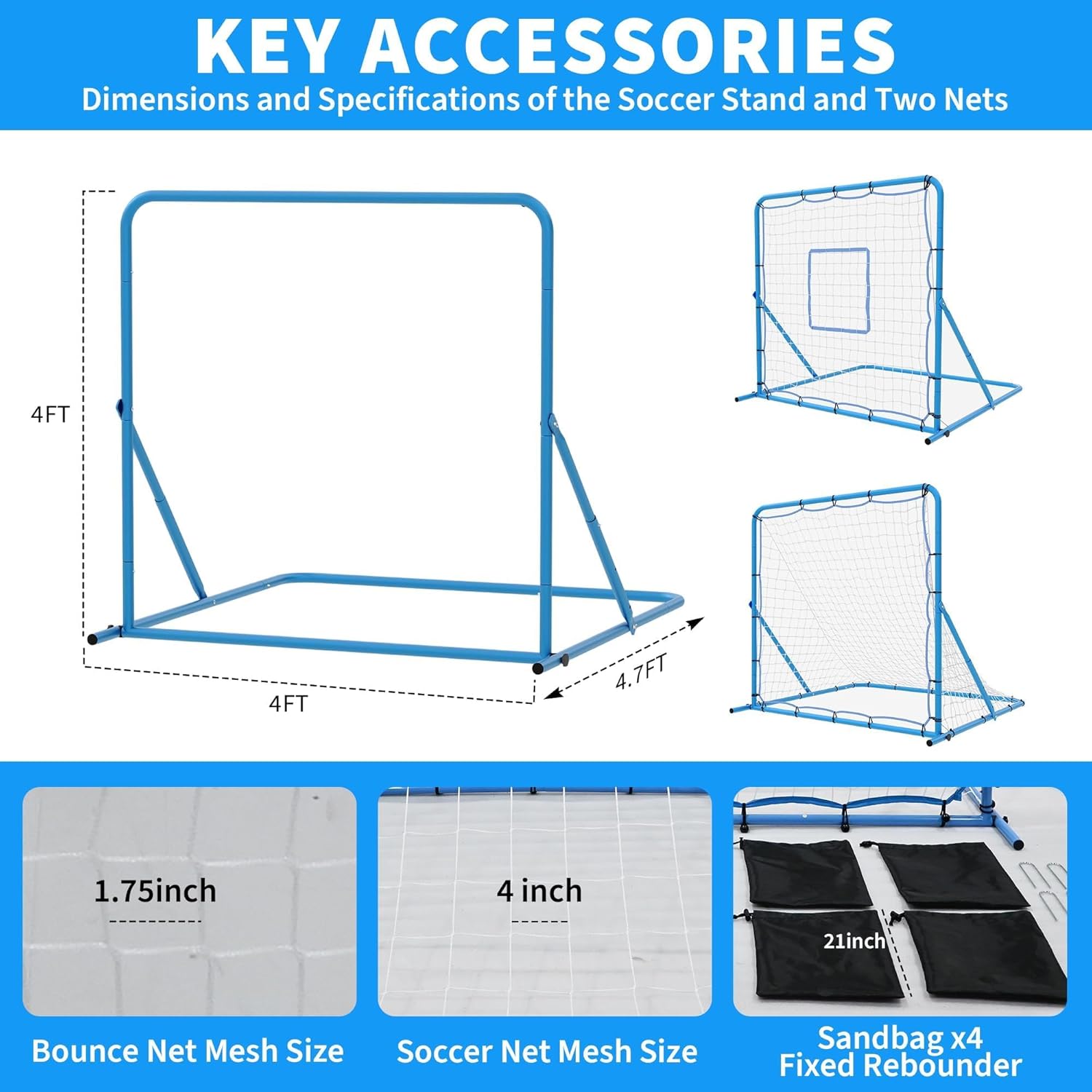 Soccer Rebounder, 2-in-1 Soccer Rebound Net Easy Setup, 6'x4.6' Large Net & 6'x16 Small Bounce Back Nets, for Outdoor Soccer Practice Team Volley Passing Solo Training