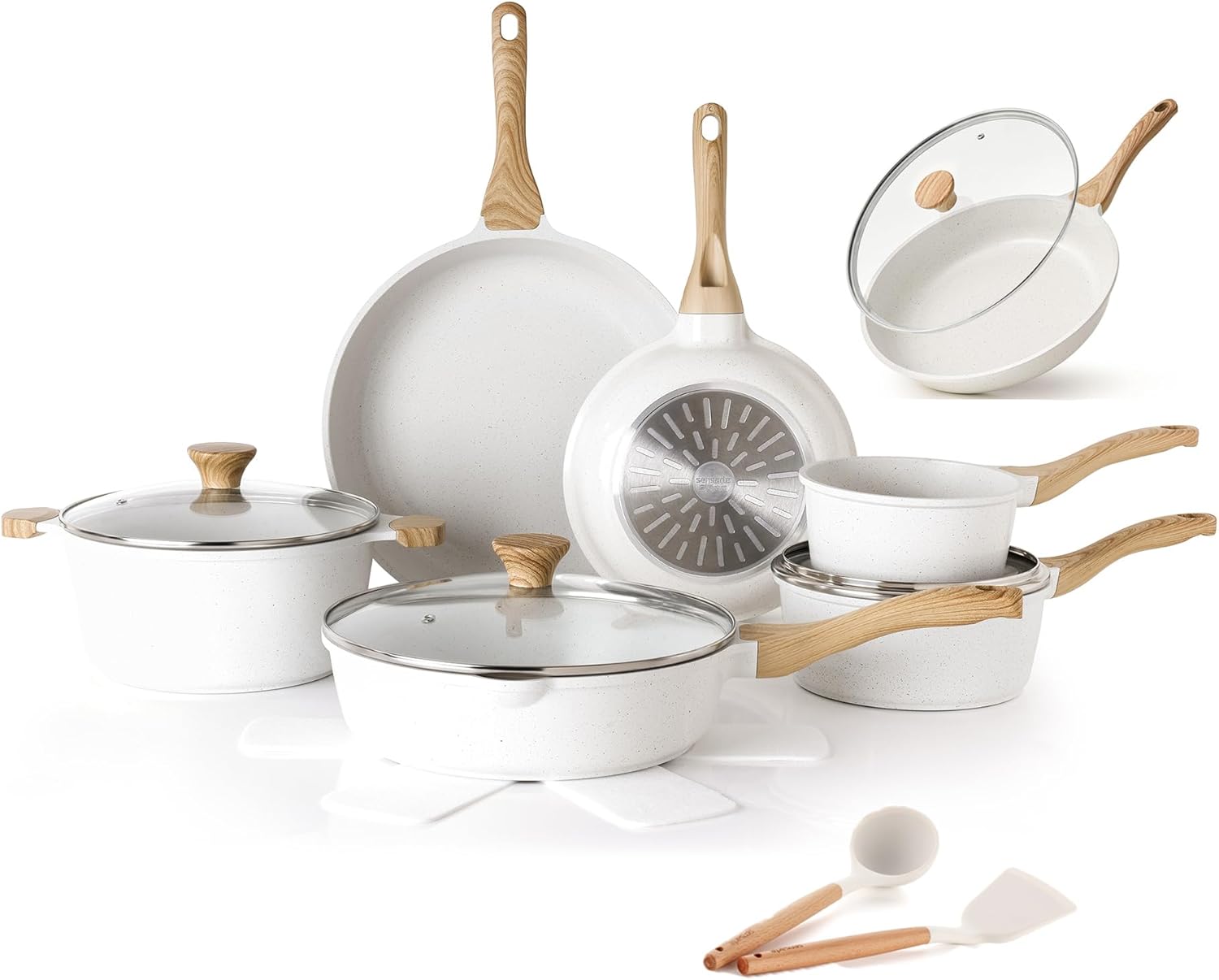 SENSARTE Ceramic Nonstick Cookware Set 17 Piece, includes 8 Inch Omelet Pan with Lid, Induction Compatible Frying Pan Skillet