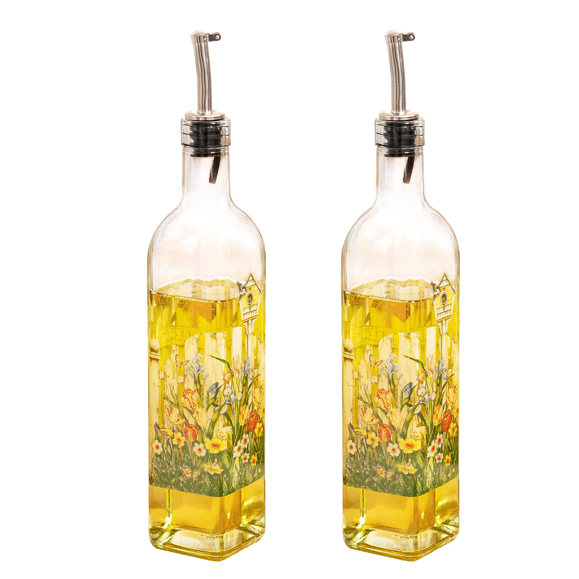 TZSSP Olive Oil Bottle, Oil & Vinegar Cruet Bottle 17oz/500ml - Dispenser Bottle Set, Glass Container with Drip-Free Stainless Steel Pourers, Bottle