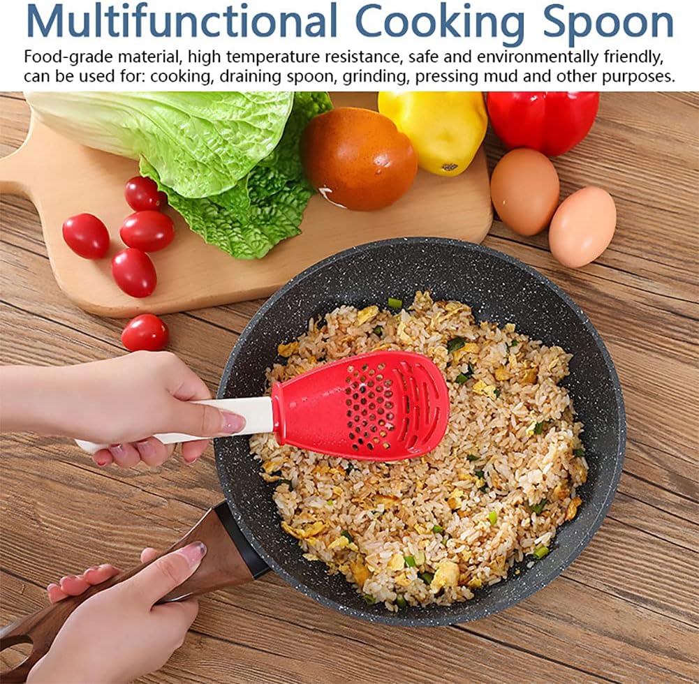 Multifunctional Cooking Spoon Strainers - Strainers for Kitchen Tools Small Silicone Spatula Spoon - Heat-resistant, for Cooking, Draining, Mashing, Grating (Black)