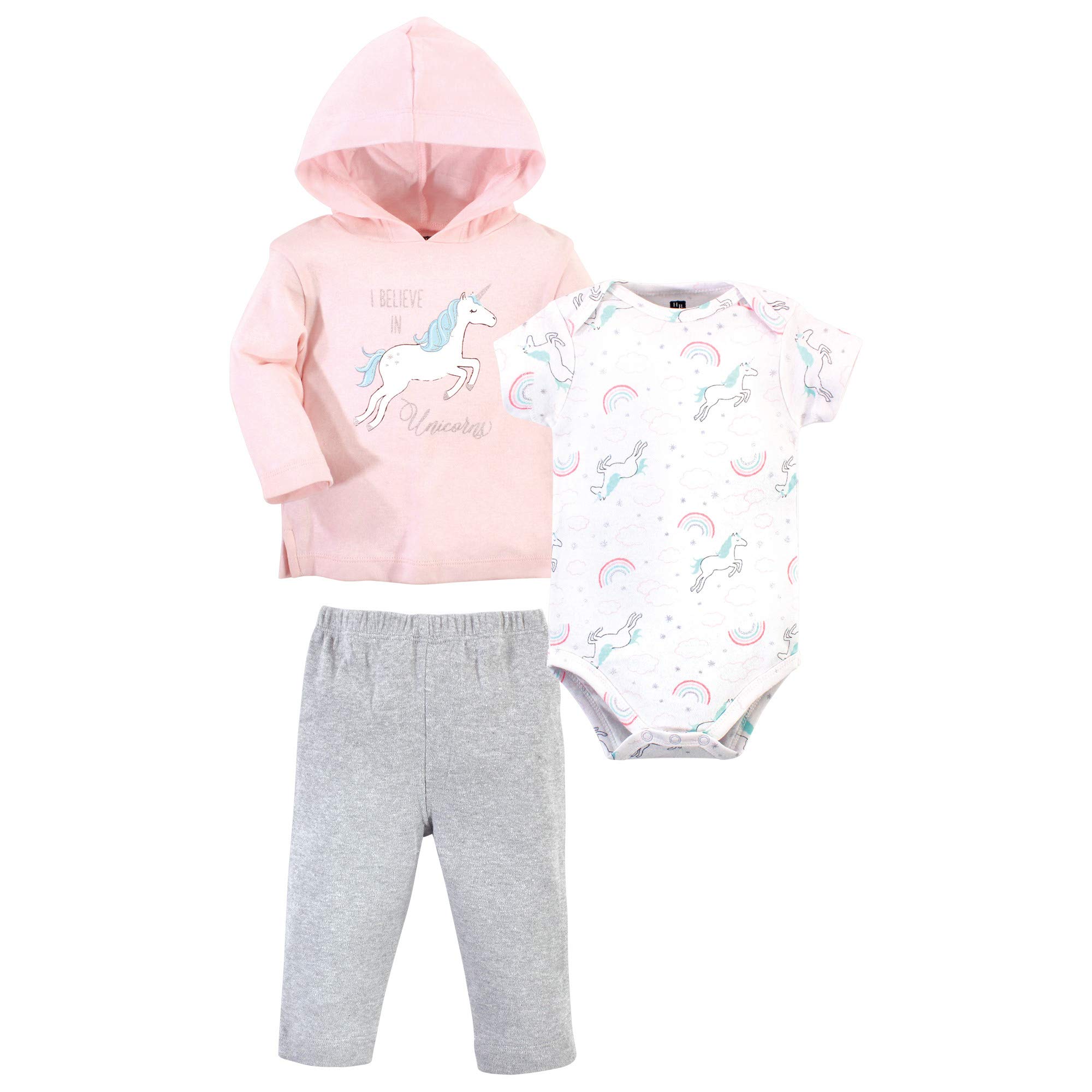 hudson baby Niemowlęca/dziecięca bluza dresowa Niemowlęta - chłopcy Hoodie Bodysuit and Pant, Glitter Unicorn