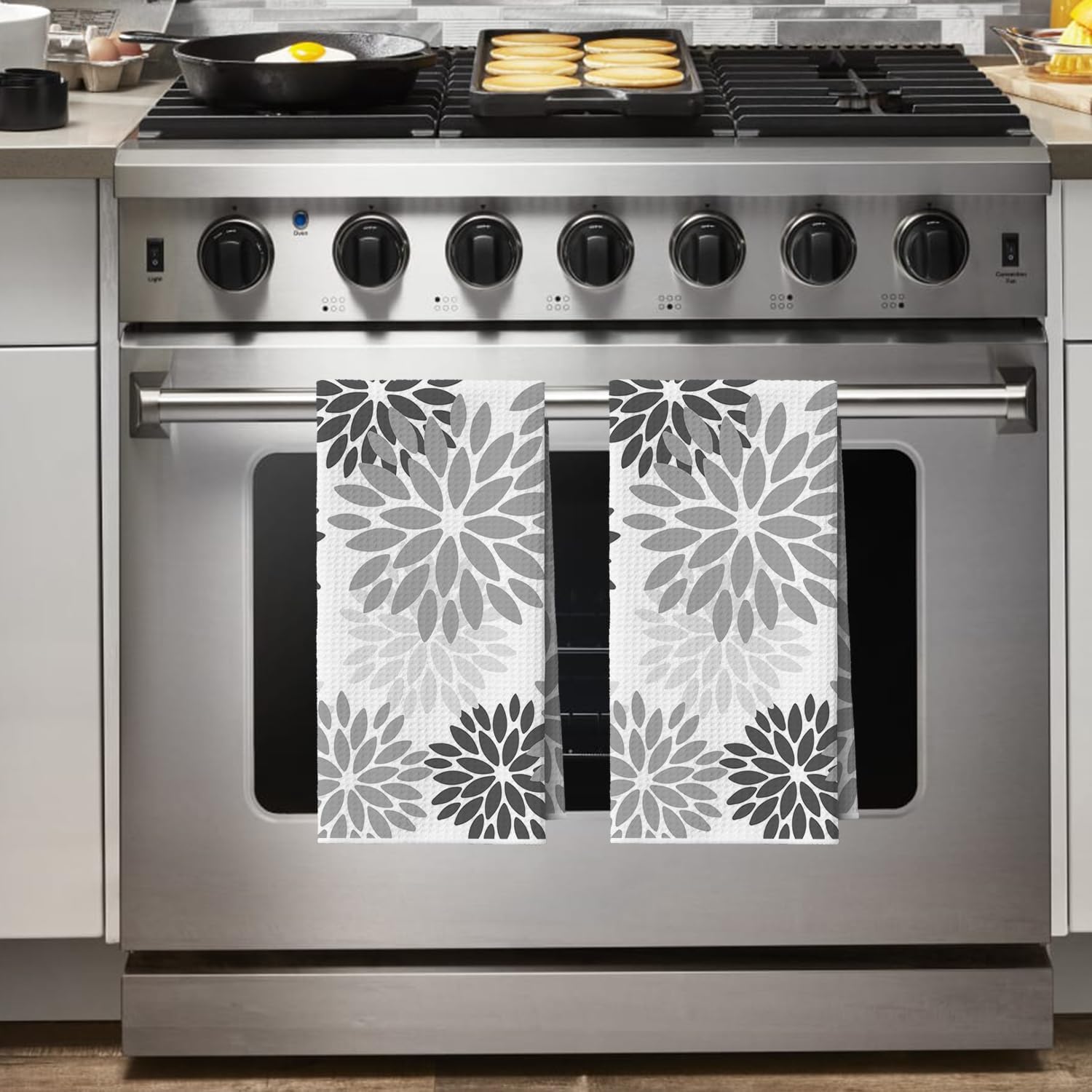 Artoid Mode Grey Dahlia Floral Kitchen Towels Dish Towels, 18x26 Inch Quick Dry Microfiber Cloth Hand Towels for Kitchen Drying Set of 2 - Image 3