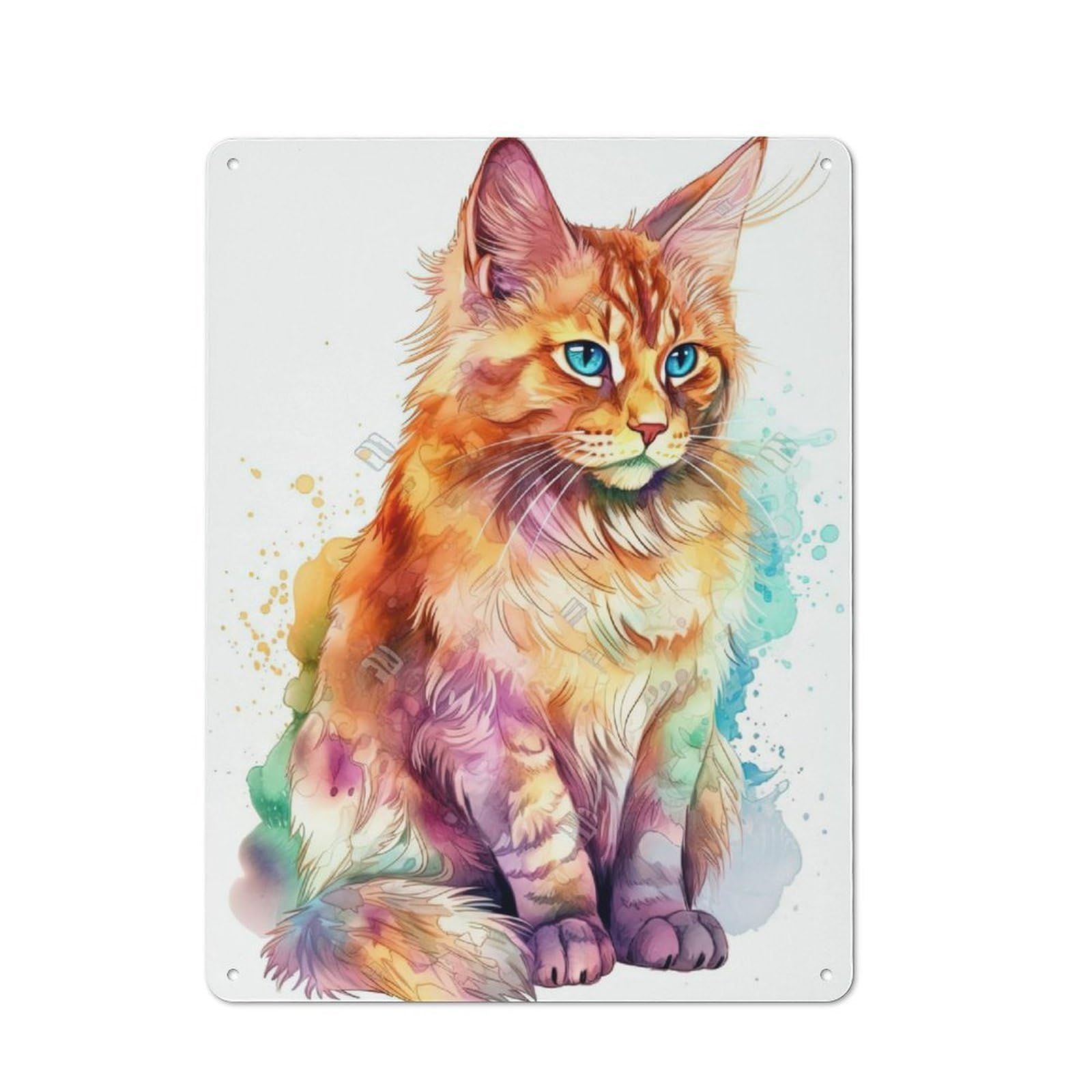 Junmoney Watercolor Somali Cat Art Retro Retro Metal Sign 40X30cm Featuring Garage Wall Decor For Garage, Hobby Room, Office Or Man Cave