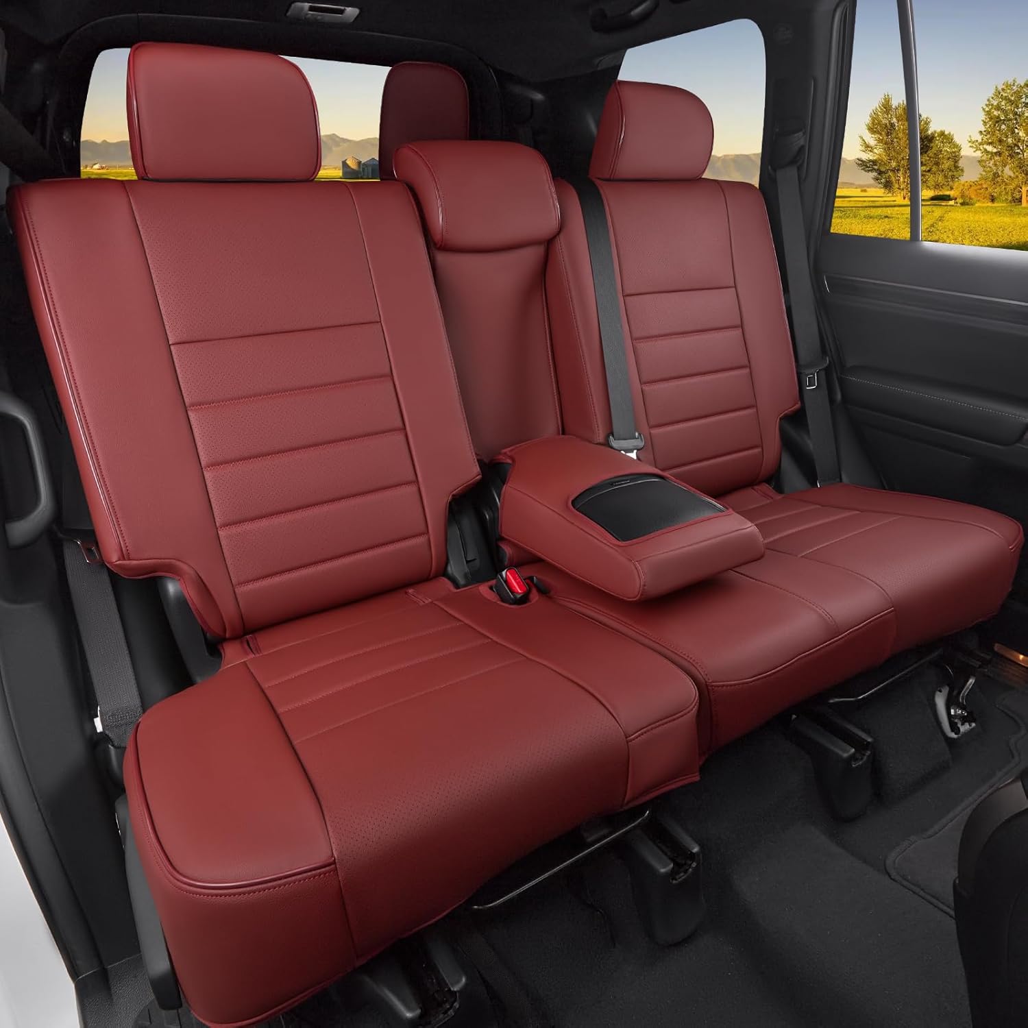 HKZ Custom Fit Seat Covers for Lexus 2012-2023 GX 460 (2nd Row Bench Seat) - 2-Row Full Set Leather Seat Protector,Burgundy