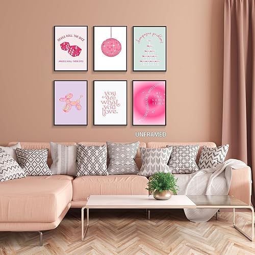 Miniatura 7 de Prinajssiad Póster de 6 piezas de color rosa para estética de habitación, póster de afirmaciones folclóricas de Taylor de 8 x 10 pulgadas, arte de