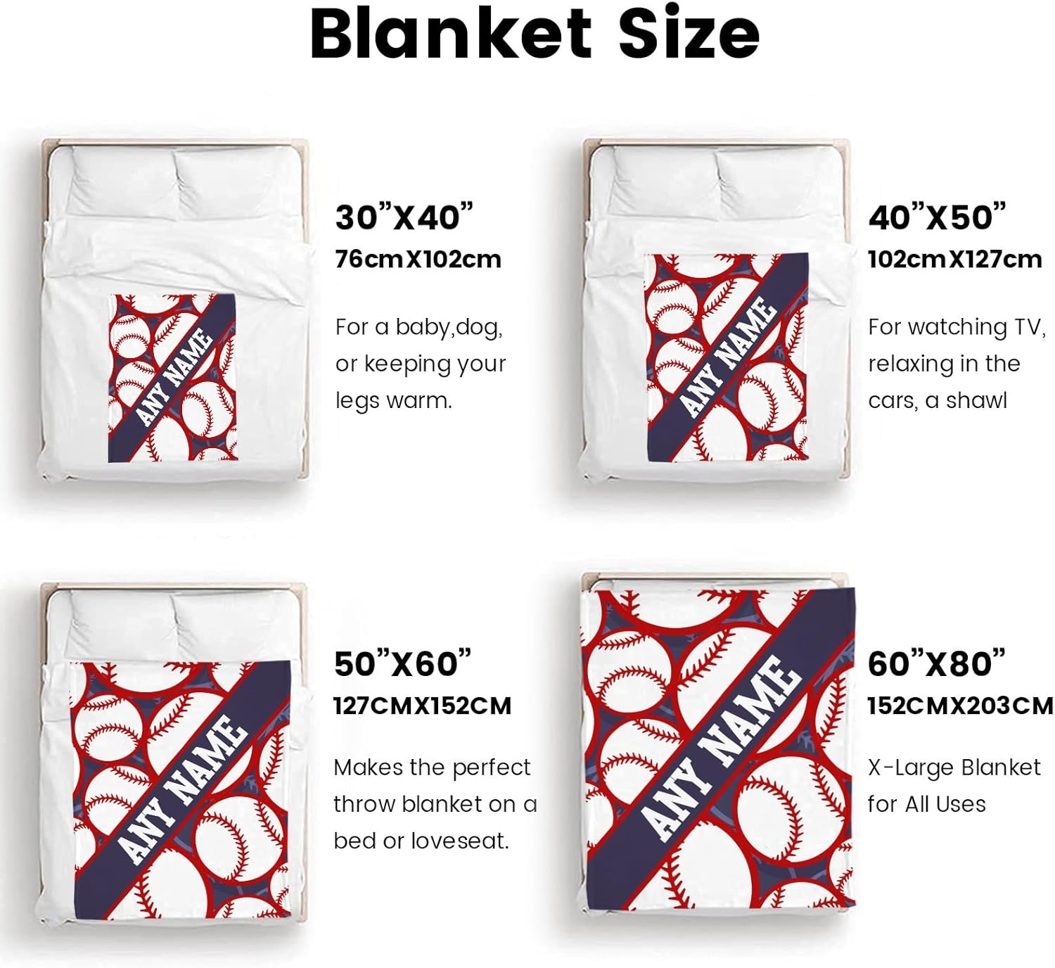 Personalized Baseball Blanket, Custom Throw Blanket for Christmas Birthday Gifts, Fuzzy Soft Blanket Microfiber, 50" x 60"