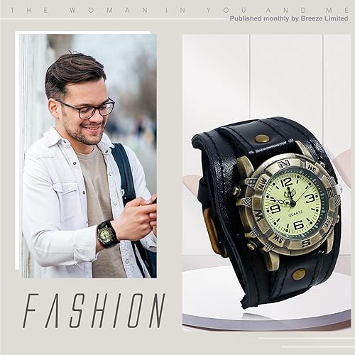 Miniatura 5 de Avaner Relojes de cuero vintage, reloj retro punk, relojes de cuarzo de banda ancha para hombres y mujeres