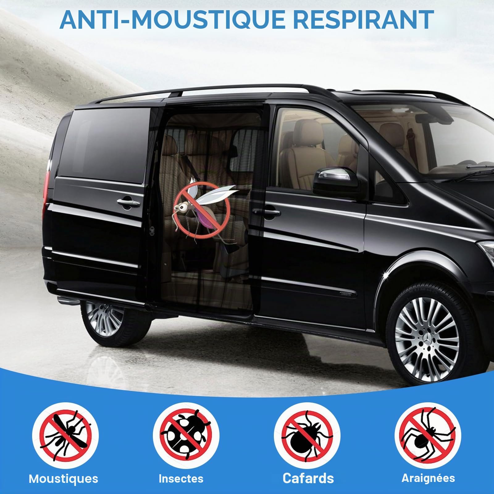 Moustiquaire pour Porte Latérale de Voiture Remplacement pour Mercedes-Benz Viano/Vito/V-CLAS/Marco Polo, Moustiquaire Magnétique Monocouche, Insectes Respirants pour Camping Plein Air