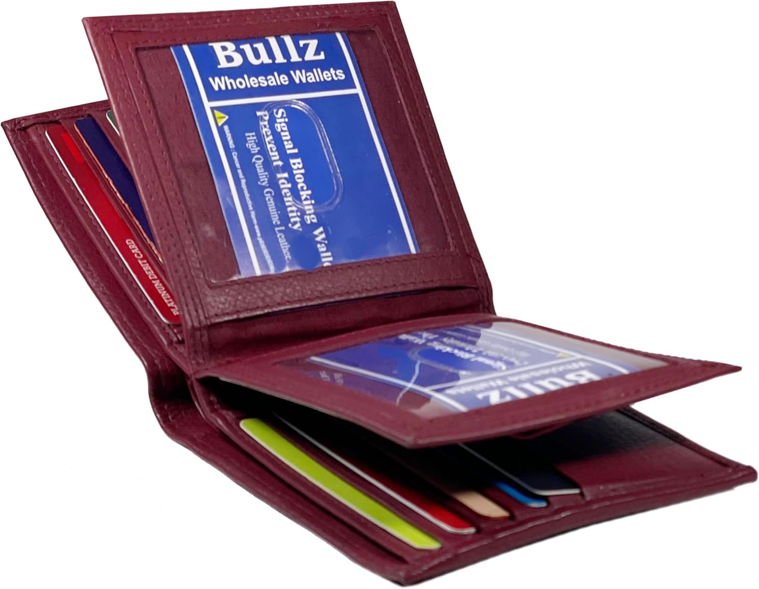 Bullz European Hipster Mens Wallet Thick Large Bifold 20 Cards and 2 ID Window (Burgundy) image 5